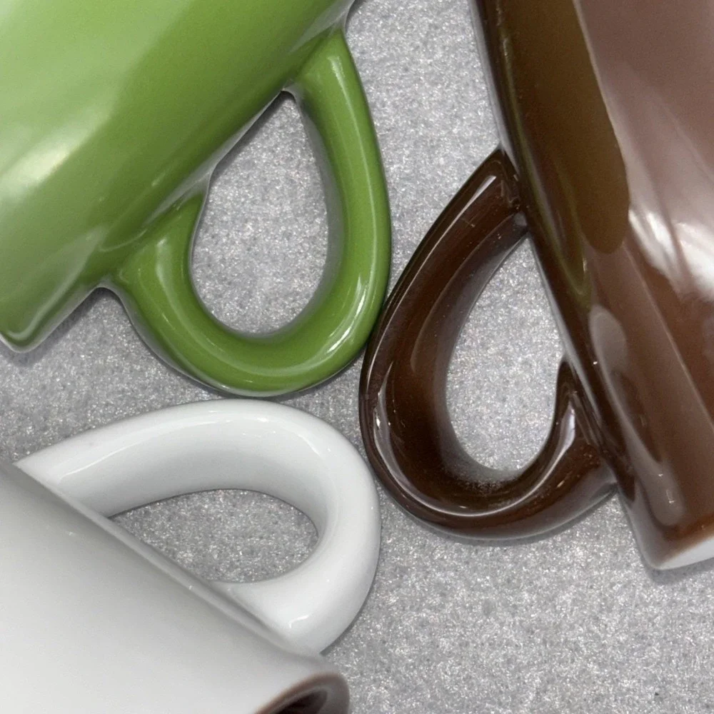 Kahla Germany  Demitasse Espresso Cups & Saucers Brown White Green 3‎ Sets EUC